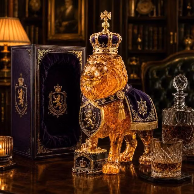 Quipulse Lion King Brown Ceramic and Glass Wine Bottle Tabletop Ornament