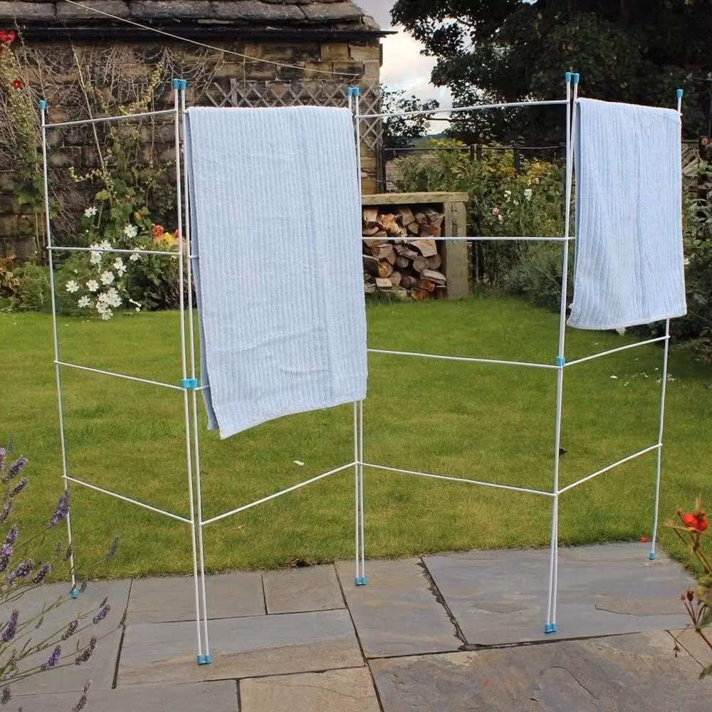 VOGREX Foldable Metal Clothes Drying Airer Rack in White for Indoor and Outdoor Use – 3