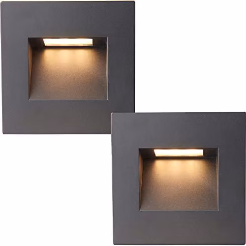 Loops 2 Pack Square Outdoor Pathway Guide Light, Black Polycarbonate Wall Mounted LED Downlight with CCT Colour Changing Technology, IP65 Rated – 1