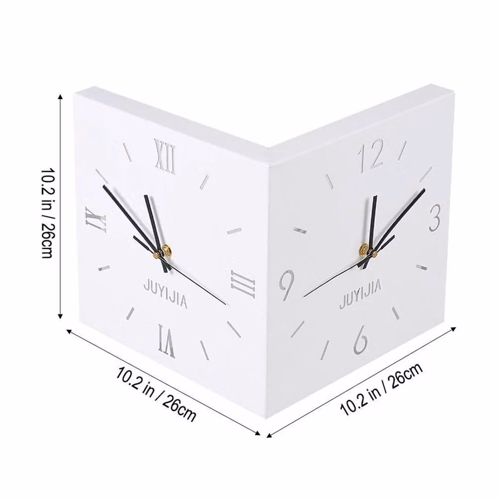 EONLION White Modern Double-sided Corner Wall Clock with Silent Analog Movement – 2