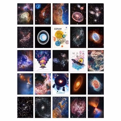 Artery8 Set of 50 NASA James Webb and Hubble Galaxy Star Cluster Universe Collage Postcards, Multicolour, W: 15 cm, H: 10 cm