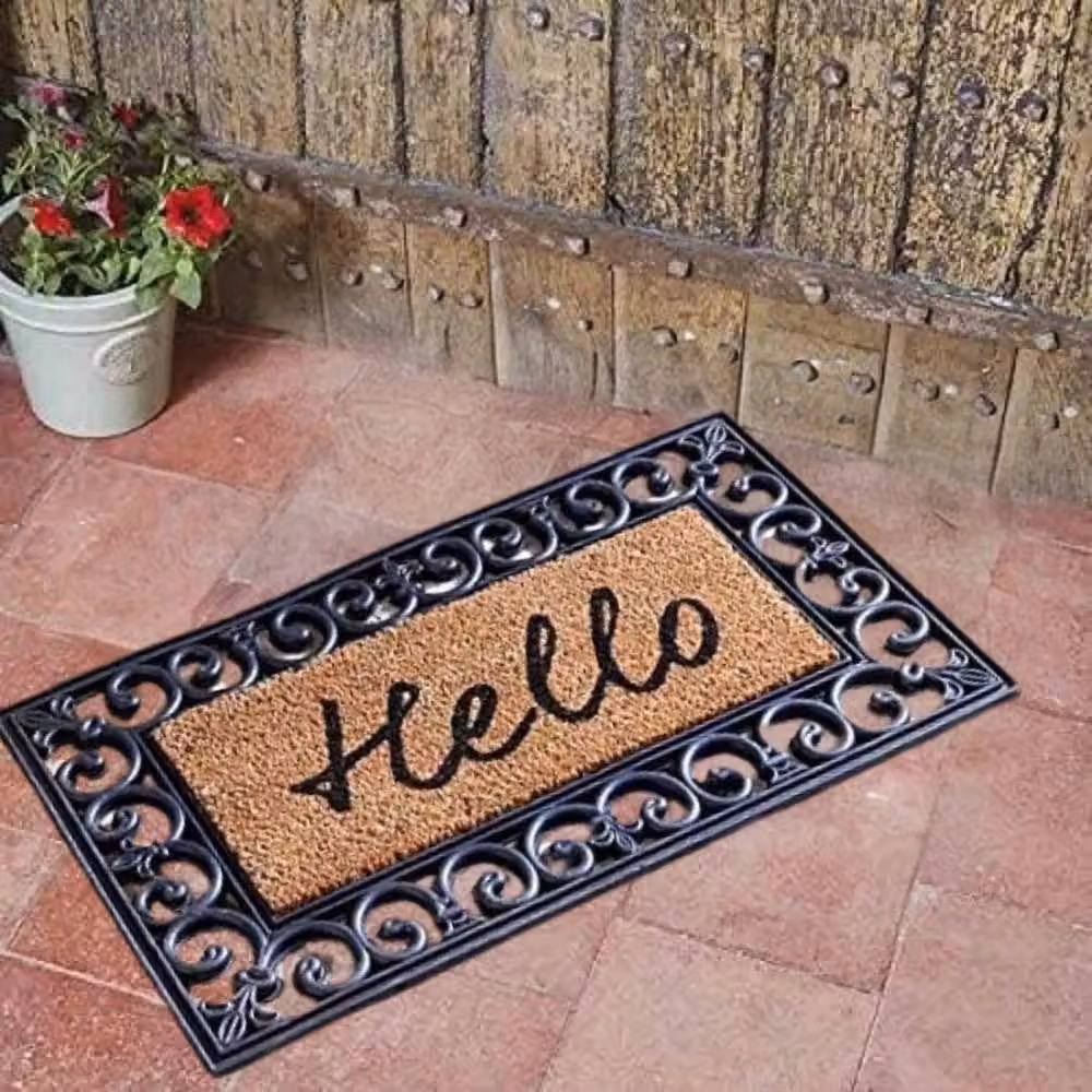 VOGREX Hello Print Anti Slip Door Mat in Brown, W/D/H: 35 x 30 x 1 cm – 2