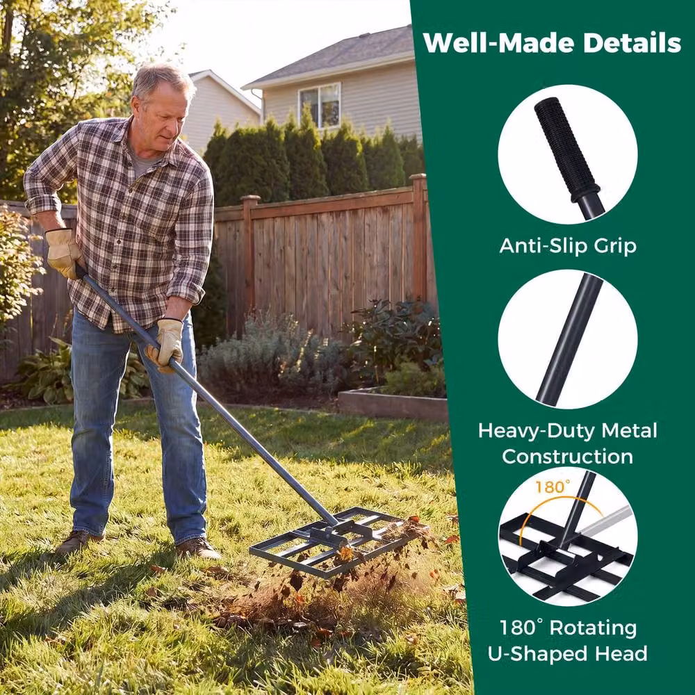 Costway Heavy-Duty Metal Lawn Leveling Rake with Adjustable Handle in Black – 6