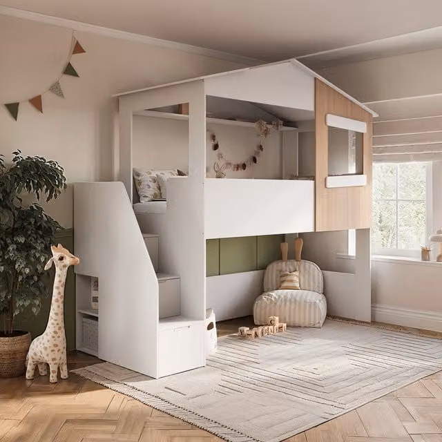 Dreamland Flair House Midsleeper Bed with Staircase and Side Compartments in White
