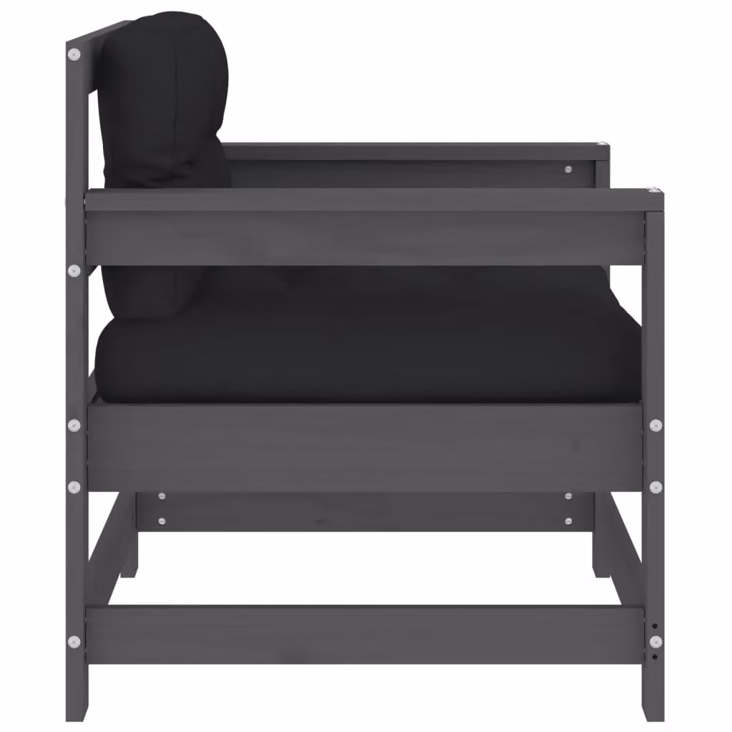 Berkfield Home Set of 2 Grey Rustic Pine Garden Chairs with Armrests and Fabric Cushions – 5