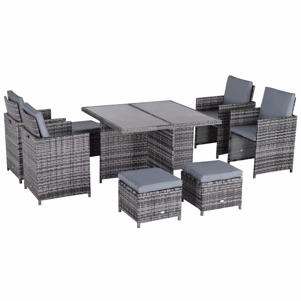 Wyld Haus Noco Grey 9 Piece Rattan Outdoor Dining Set with Square Glass Table – 2