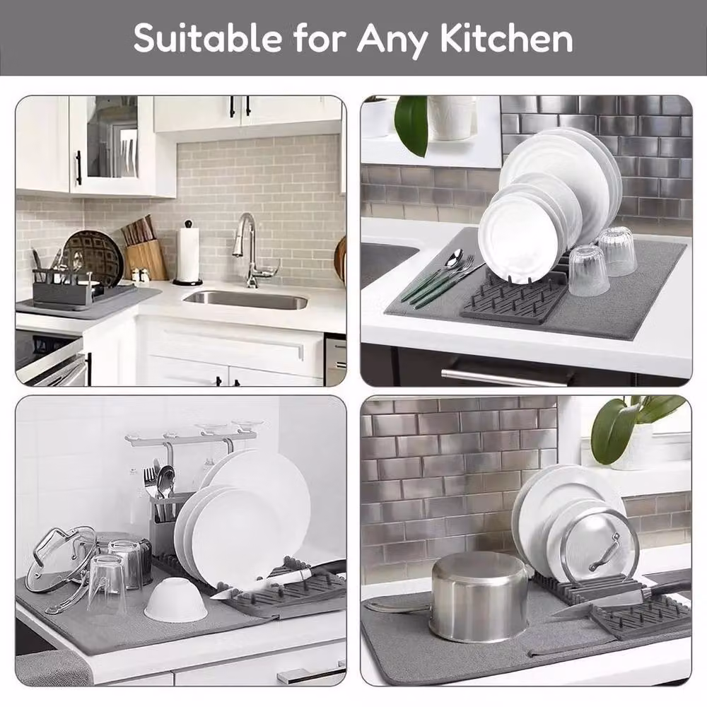 Kelvenix Grey Microfibre Dish Drying Mat with Dish Drainer, W: 50 cm, D: 38 cm – 5