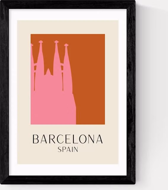 East End Prints Barcelona Modern Abstract City Framed Art in Black and Multicolour