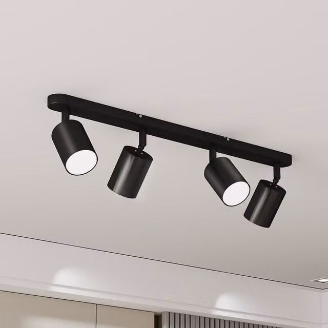 Emitto Modern Black 4-Way Adjustable Metal Ceiling Spotlight with GU10 Cylinder Design