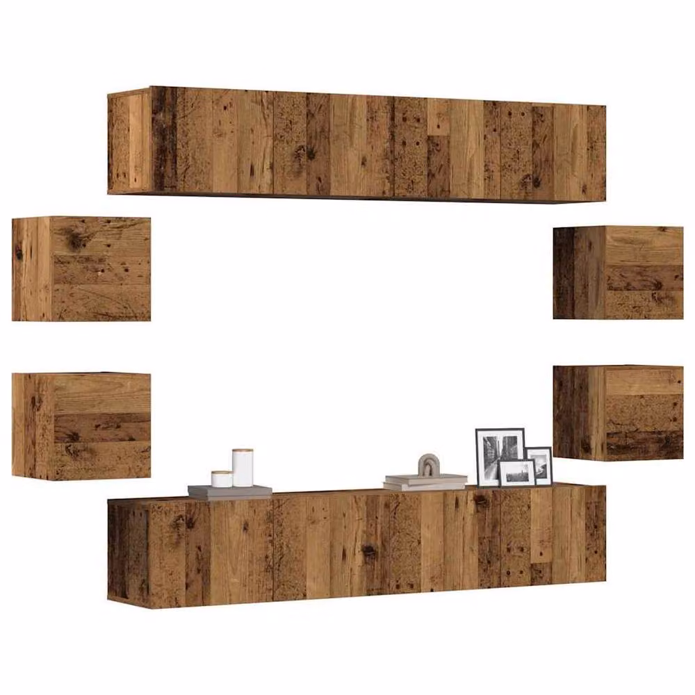 Berkfield Home Wall Mounted TV Cabinet Set of 8 in Brown Old Wood Engineered Wood – 2
