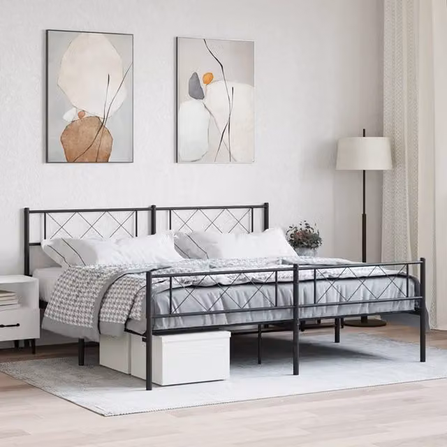 Berkfield Home Metal Bed Frame with Headboard and Footboard in Black W/D/H: 193 x 203 cm – 1