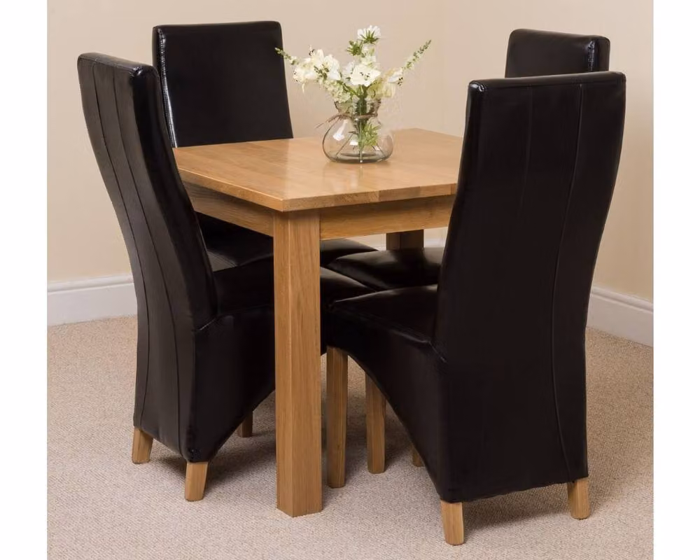 Thats Furniture Oslo Oak Small Square Dining Table and 4 Lola Black Leather Chairs, W/D: 90 x 90 cm – 2