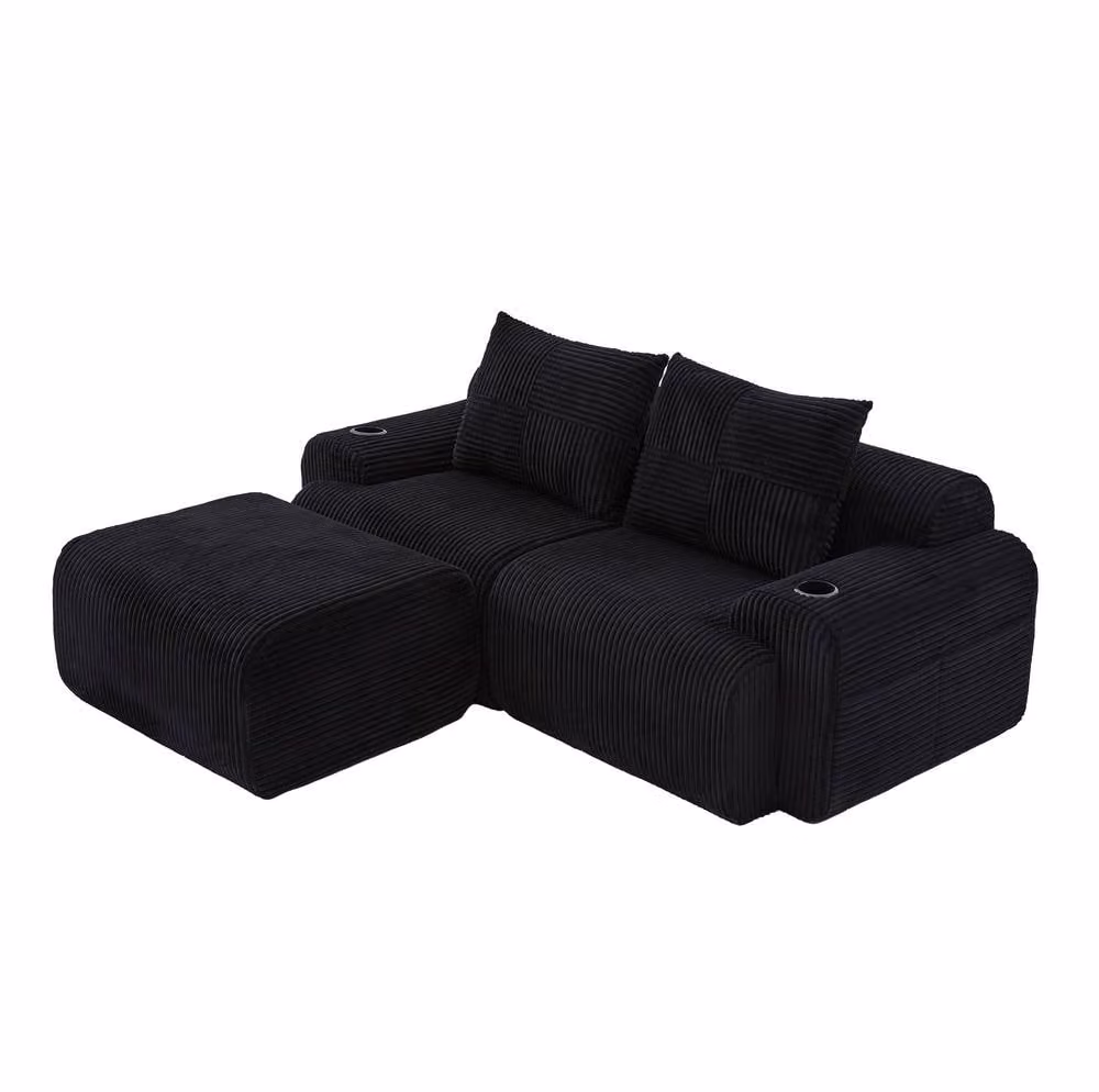 STILVORA 2-Seater Modular L-Shape Sofa with Cup Holder and Side Pocket in Black – 4