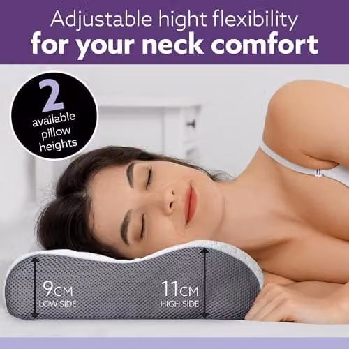 Aamira Orthopaedic Cervical Memory Foam Neck Pillow with Removable Bamboo Cover in White or Grey – 6