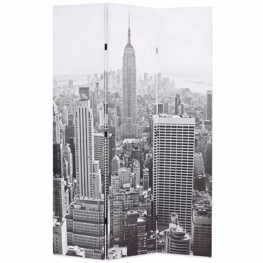 Berkfield Home New York by Day Folding Room Divider, Black and White, W/H: 120 x 170 cm – 1
