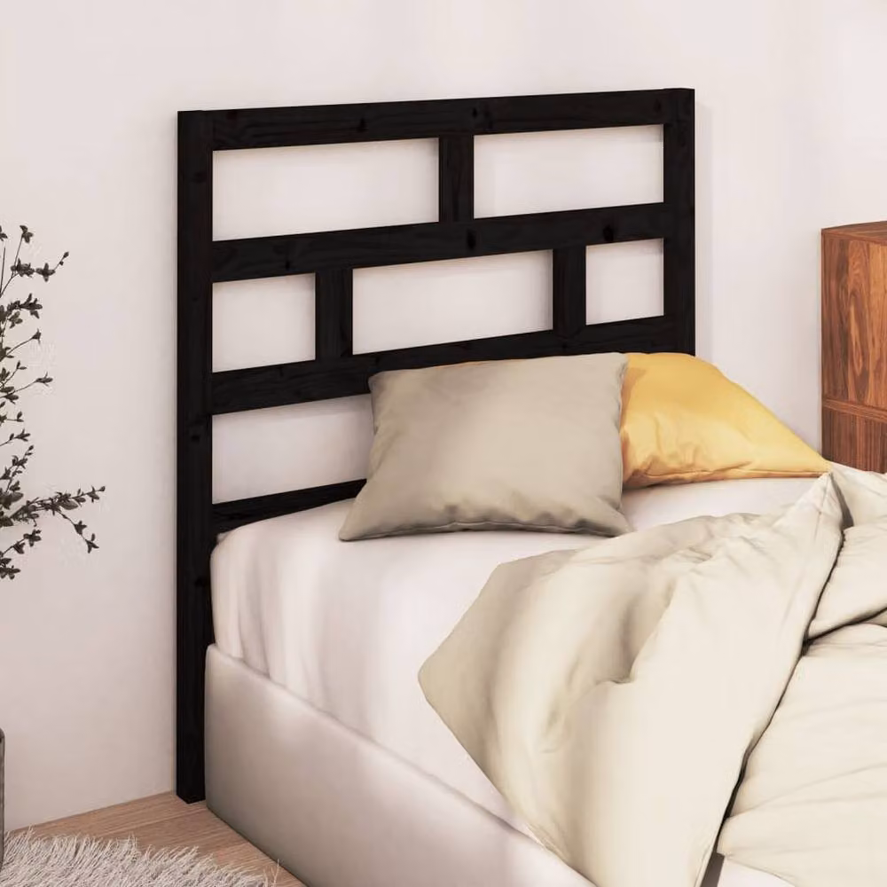 Berkfield Home Black Rustic Solid Wood Pine Bed Headboard W/D/H: 81 x 4 x 100 cm – 2