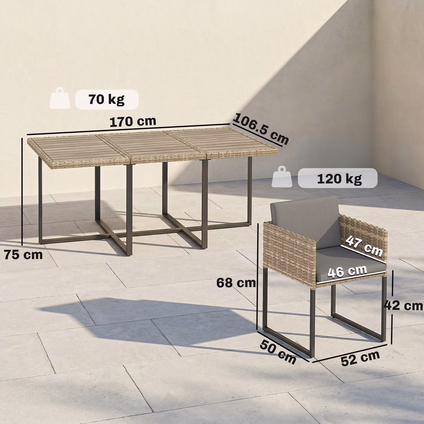 Outsunny 7 Piece Rattan Garden Dining Set with Rectangular Wood-Plastic Composite Table and 6 Chairs in Brown – 3