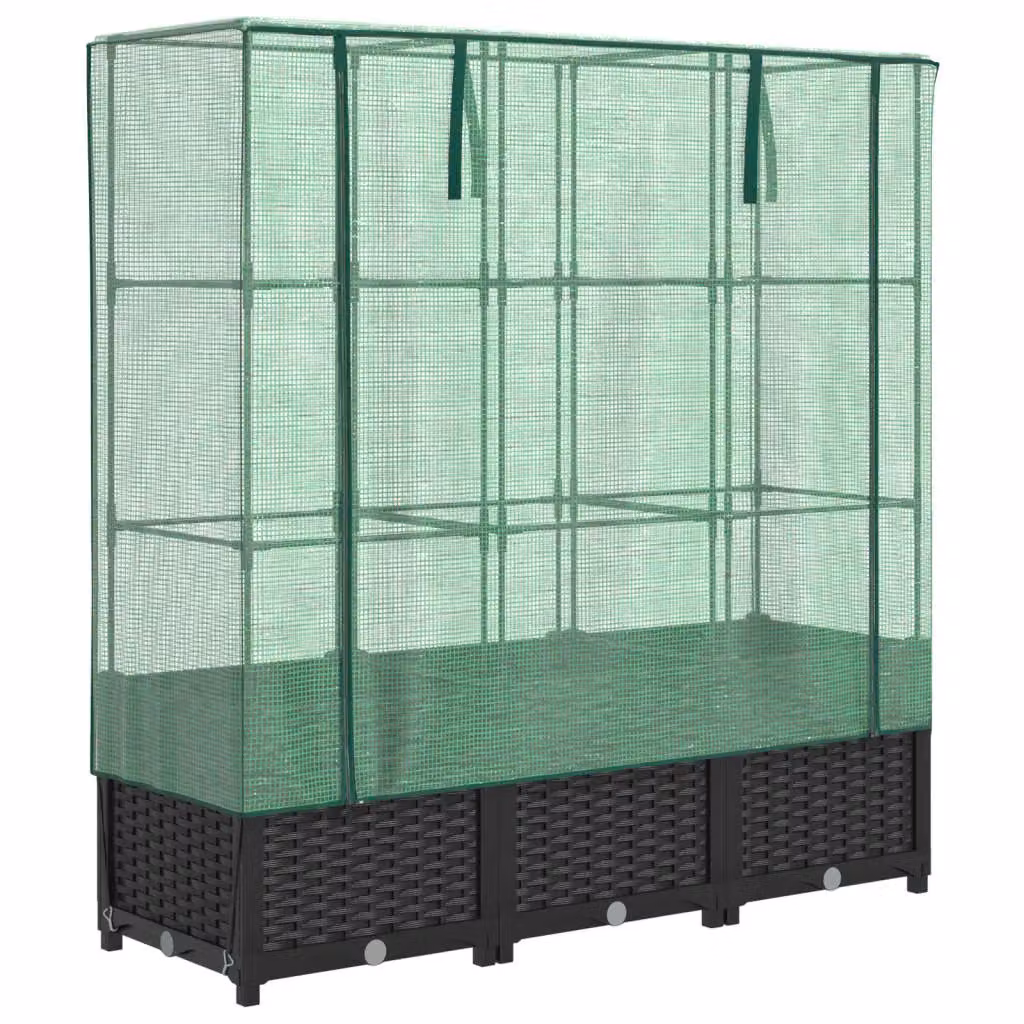 Berkfield Home Raised Bed with Greenhouse Cover in Black Rattan Look, W/D/H: 120 x 40 x 138 cm – 2