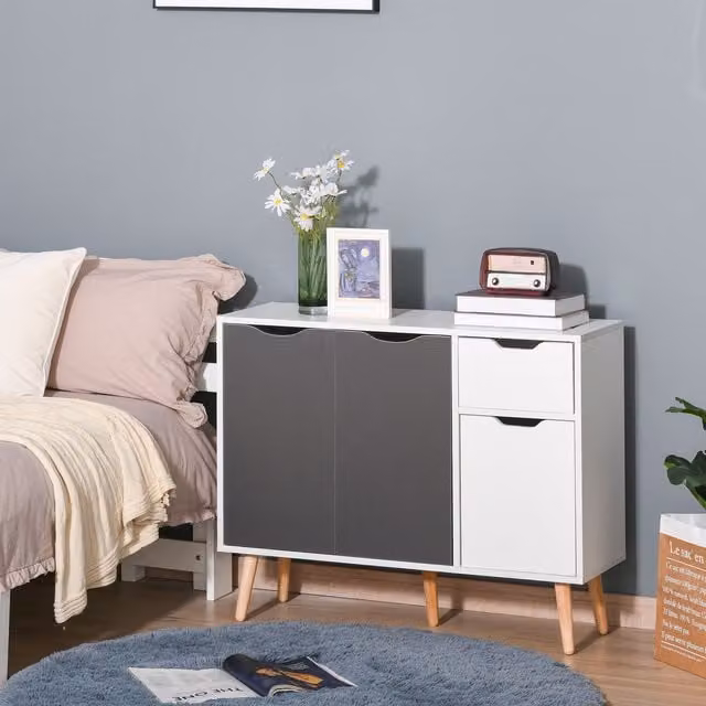 HOMCOM Grey and White Cabinet Sideboard with Drawer for your Bedroom, Living Room or Home Office – 1