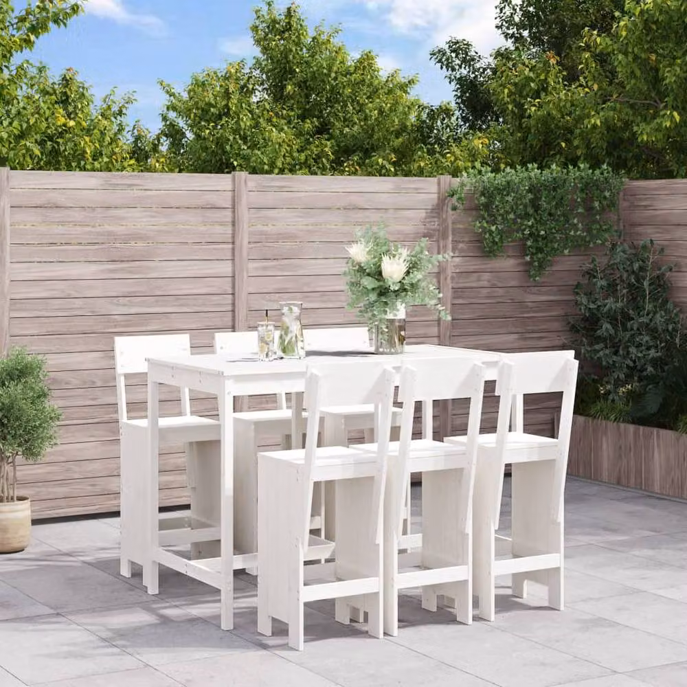 Berkfield Home Beautiful 7 Piece White Solid Wood Pine Garden Bar Set – 1