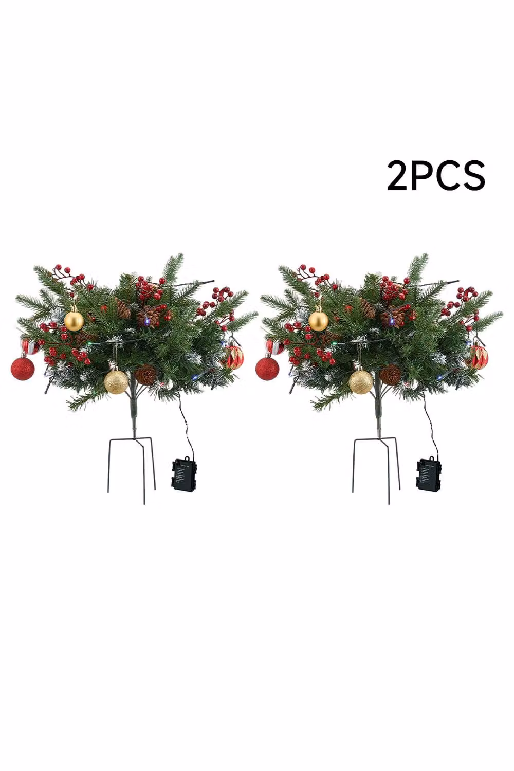 Living and Home 2pcs Pre-Lit Artificial Christmas Planter Bushes in Green, White and Multicolour – 4