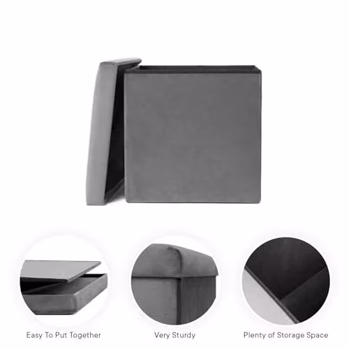 OHS Cube Storage Ottoman in Matt Grey Velvet, W/D/H: 40 x 40 x 40 cm – 3