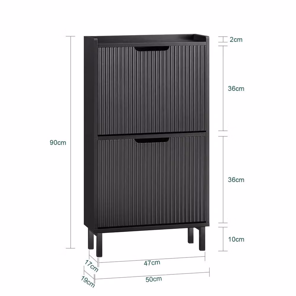 SoBuy Slim Modern Black Matt Shoe Cabinet with Tilting Compartments and Internal Shelves – 3