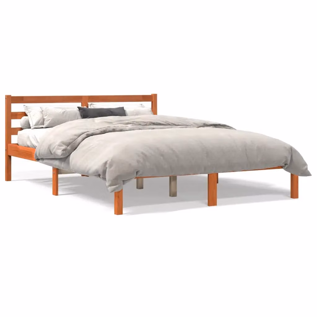 Berkfield Home Double Bed Frame in Wax Brown Solid Pine Wood, W/D/H: 135 x 190 cm – 2