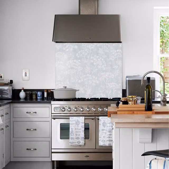 Country Living Meadow Pebble Glass Kitchen Splashback in Grey and Blue, Width: 60 cm