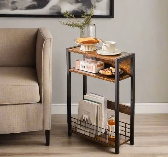 Modcraft 3 Tier Slim Side End Table in Brown and Black – 1