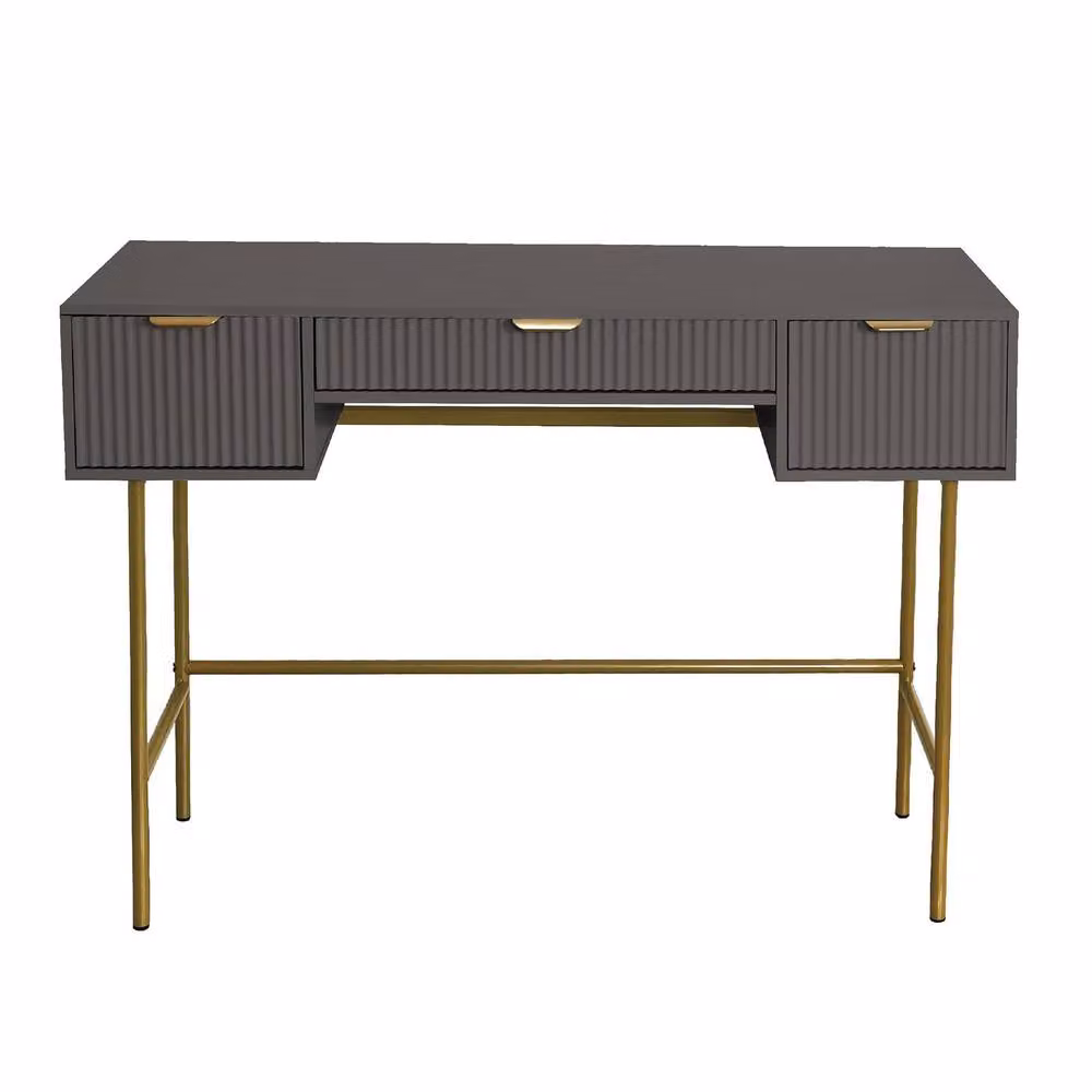 OHS Ribbed Dressing Table Vanity Makeup Desk with 3 Drawers in Charcoal Grey – 2