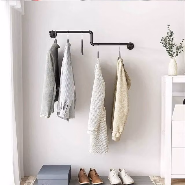 EONLION Black Metal Wall Mounted Clothing Garment Rack and Hanging Rail