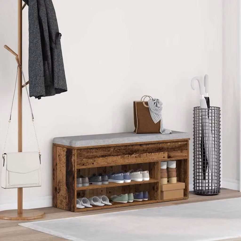 Berkfield Home Rustic Brown Shoe Bench, W/D/H: 102 x 30.5 x 45 cm – 2