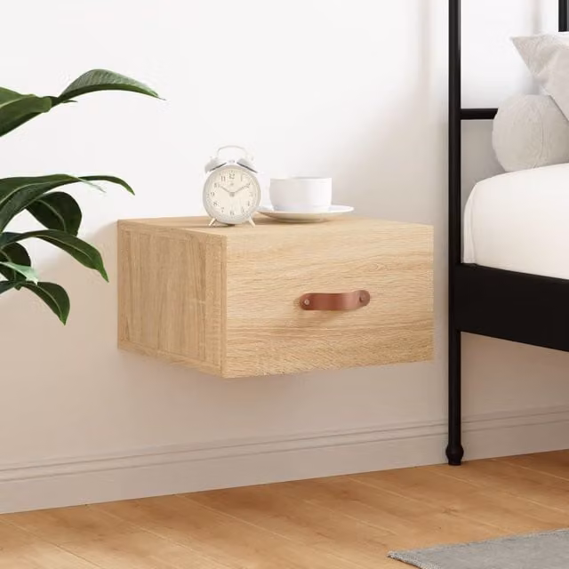 Berkfield Home Wall-mounted Bedside Cabinet in Sonoma Oak Brown, W/D/H: 35 x 35 x 20 cm
