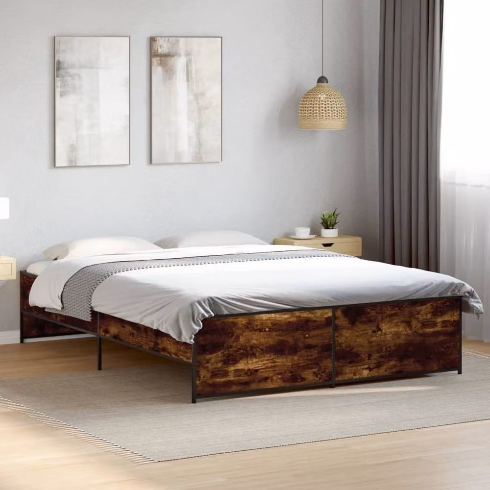 Berkfield Home Durable Bed Frame in Smoked Oak Brown, W/D/H: 140 x 200 x 40.5 cm – 2