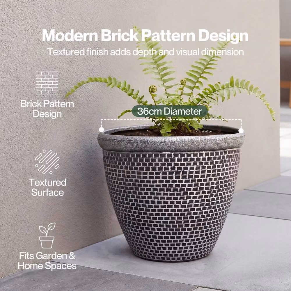 VOGREX 2 Pack Silver Plastic Round Plant Pots with Drainage Holes, Diameter: 36 cm – 5