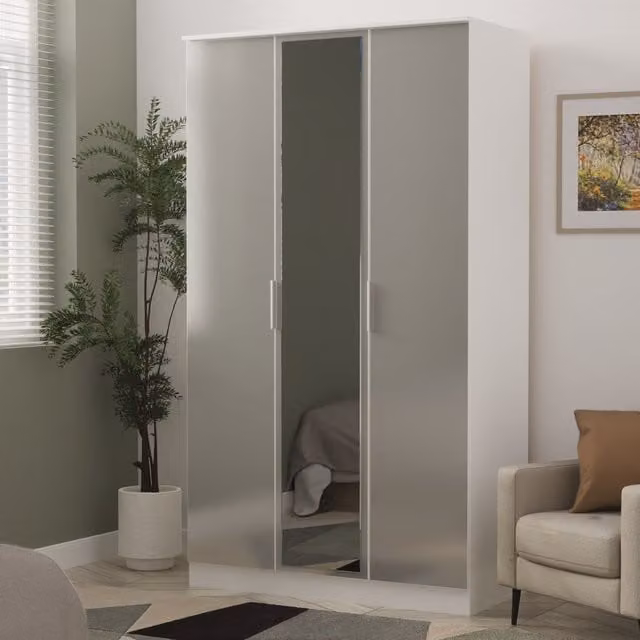 Ready Assembled 2 U Dover Tall Triple Mirror Wardrobe in Mid Grey