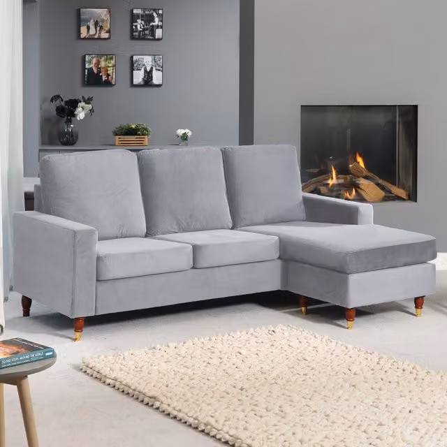 Artemis Home Hendrick Reversible Velvet Corner Sofa in Grey
