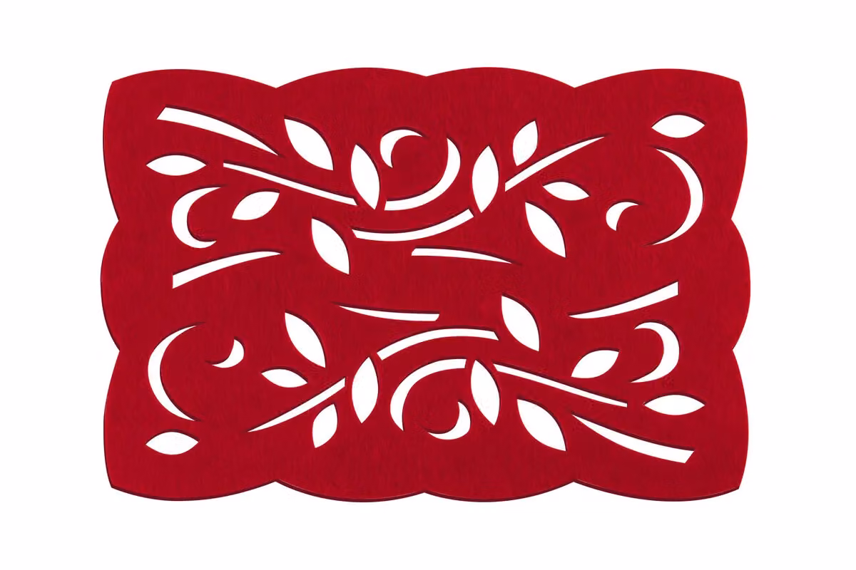 Orsina Set of Two Red Floral Felt Rectangular Placemats – 3