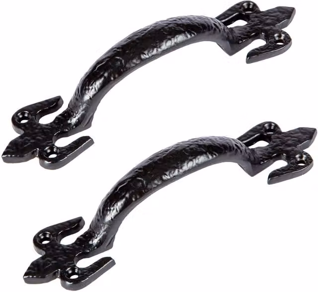 Hammer and Tongs Rustic Fleur De Lis Iron Door Handle, Matt Black, Pack of 2, H: 15 cm – 2