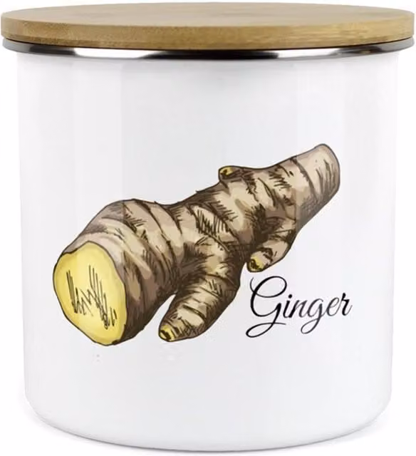 Purely Home White Enamel and Ceramic Classic Herbs Kitchen Food Storage Canister - Ginger