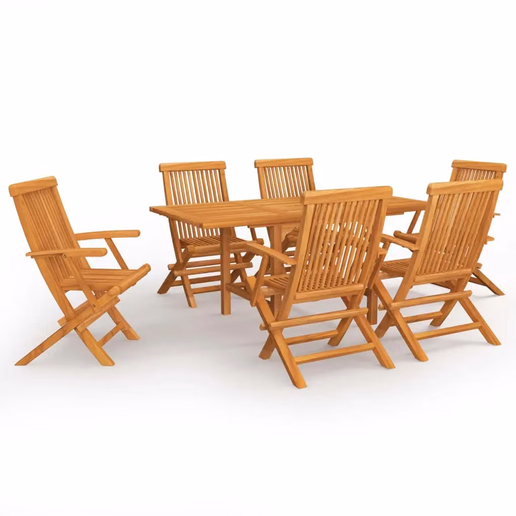 Berkfield Home 7 Piece Solid Teak Wood Garden Dining Set in Brown – 2