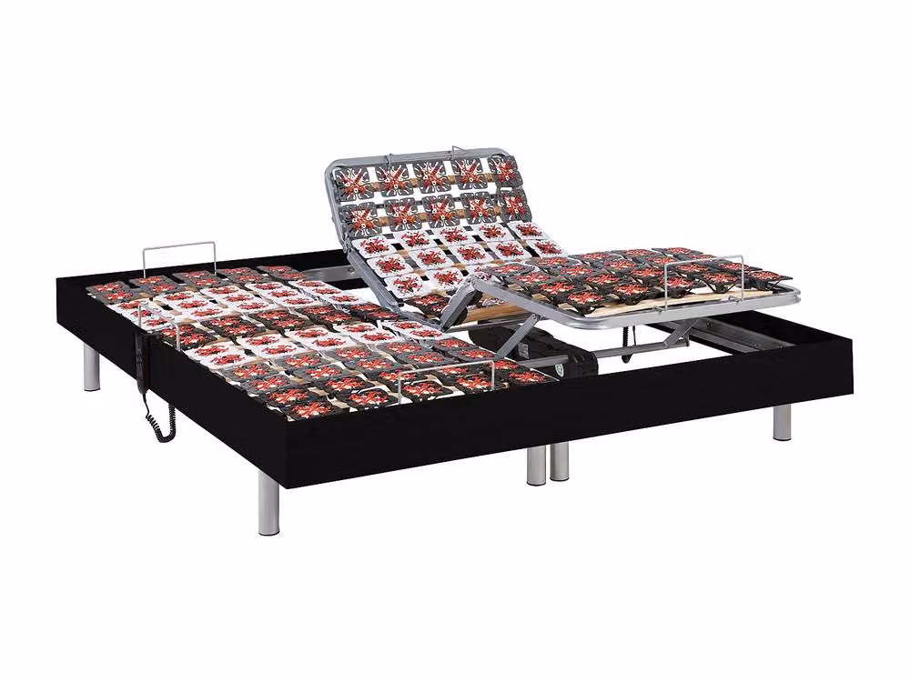 Vente-unique Electric Adjustable Bed with Black Wood Decorative Pads, W/D/H: 90 x 200 x 35 cm – 2