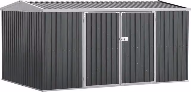 Rolipo Grey Metal Garden Shed with Lockable Door, W: 426.72 cm, D: 243.84 cm, H: 245.0 cm – 1