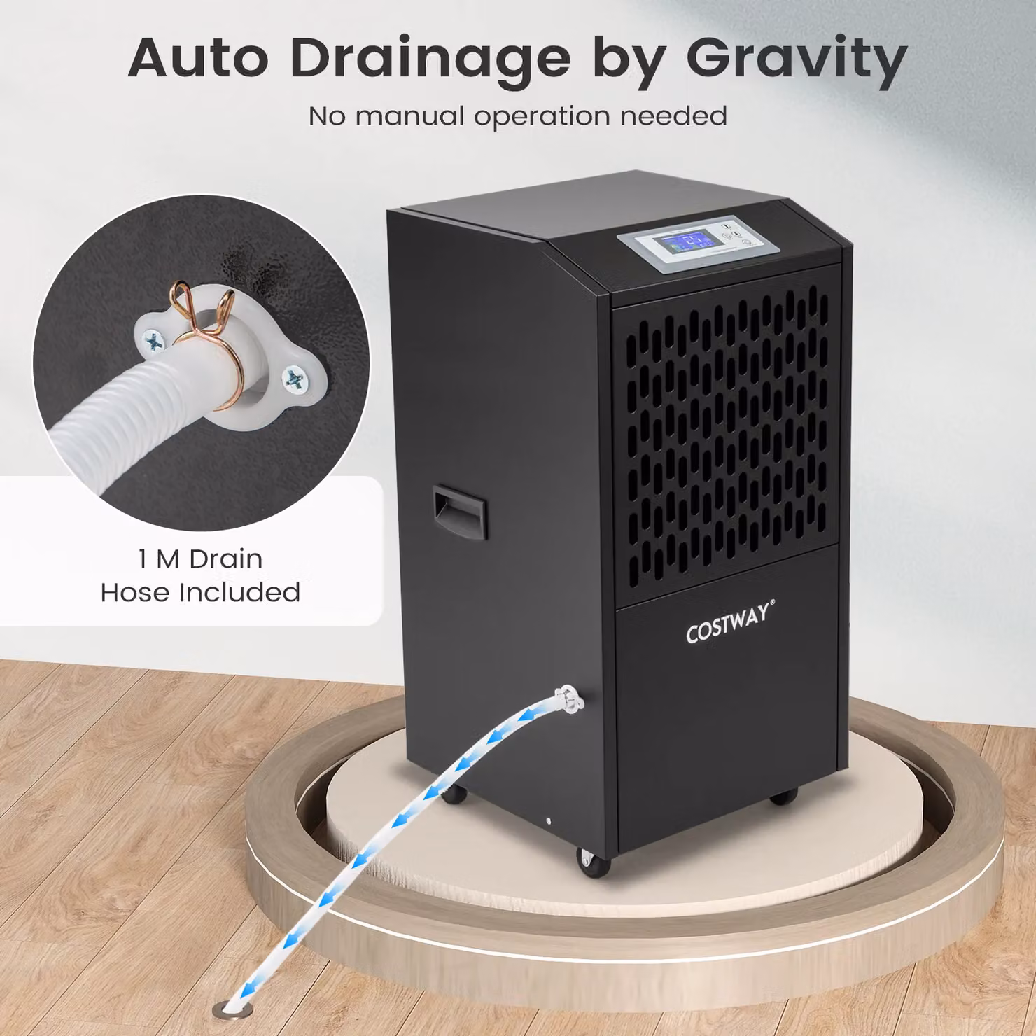 Gymax 120 L Commercial Dehumidifier with Drain Hose and 4 Wheels, Black – 9
