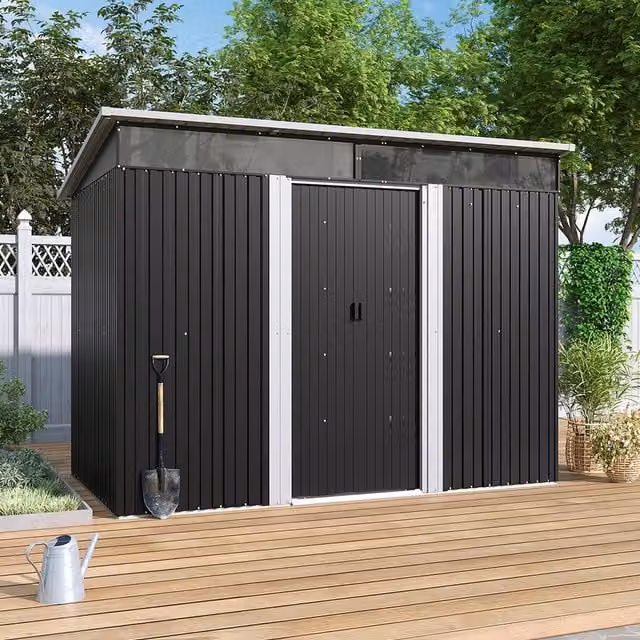 Lifeideas Metal Pent Garden Shed with Acrylic Windows in Charcoal Black and White, W/D/H: 260 x 194 x 205 cm