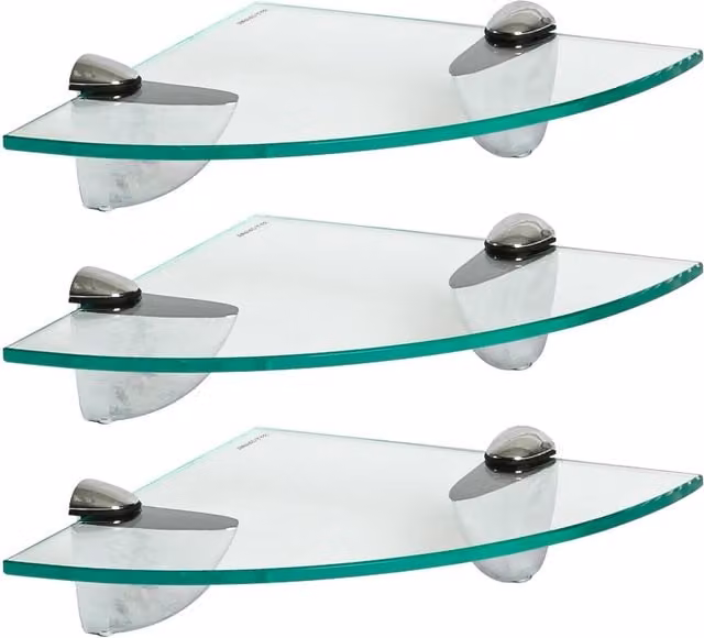 Harbour Housewares Transparent Glass Corner Bathroom Shelf with Silver Wall Mount, 20 cm