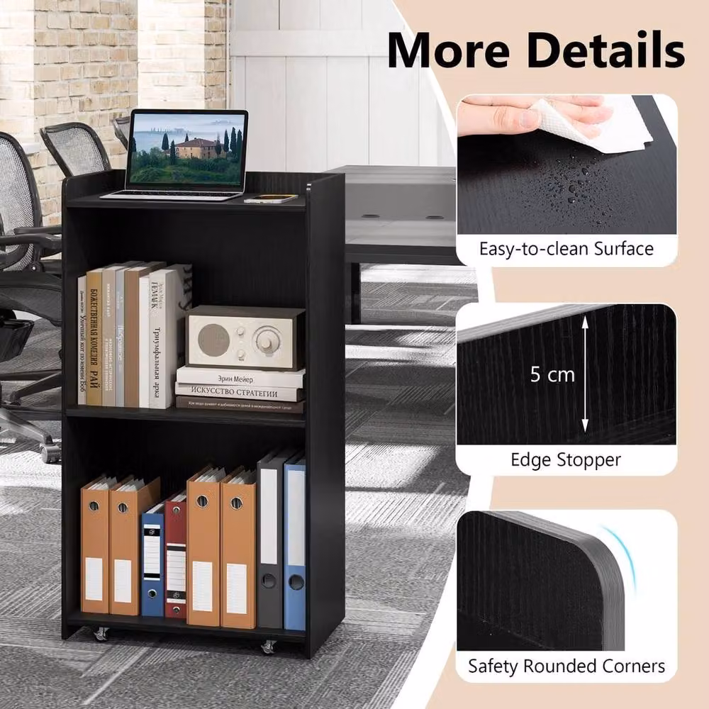 Havendro Podium Rolling Lectern Stand with 2 Storage Shelves, Black – 4