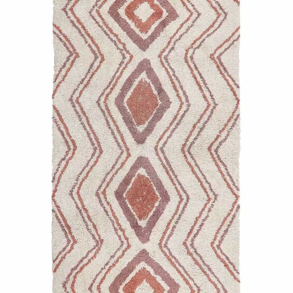 Wyld and Coco Geometric Hand-Tufted Cotton Shaggy Rug in Beige and Pink, W: 80 cm, L: 150 cm – 2