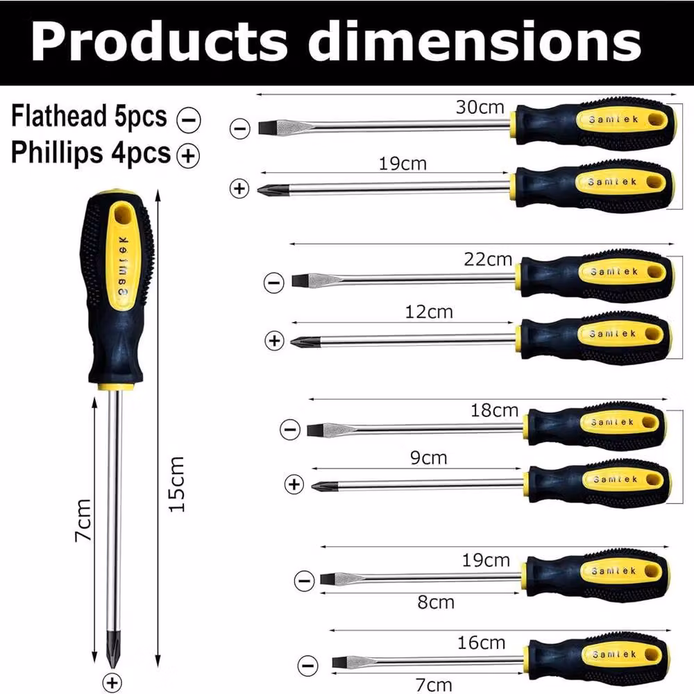 ATEK 10-Piece Magnetic Screwdriver Set with Voltage Tester, Phillips and Flathead Drivers, Yellow Chrome Vanadium – 3